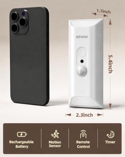 EZVALO Motion Sensor Wall Light with Remote Control, Wireless Wall Lamp, 3 Color Temps, Dimmable, Magnetic, LED Indoor Rechargeable Wall Sconce, 4000mAh, for Hallway, Stair, Bedroom, Renters