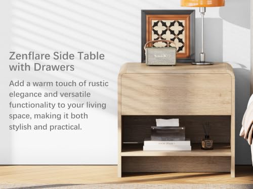 Zenflare 6-Drawer Dresser with 2 Nightstands, 47.3" Wood Chest of Drawers & 20" Farmhouse Side Tables, Boho Bedroom Storage Set with Open Shelves for Bedroom, Light Oak (3-Piece Set)