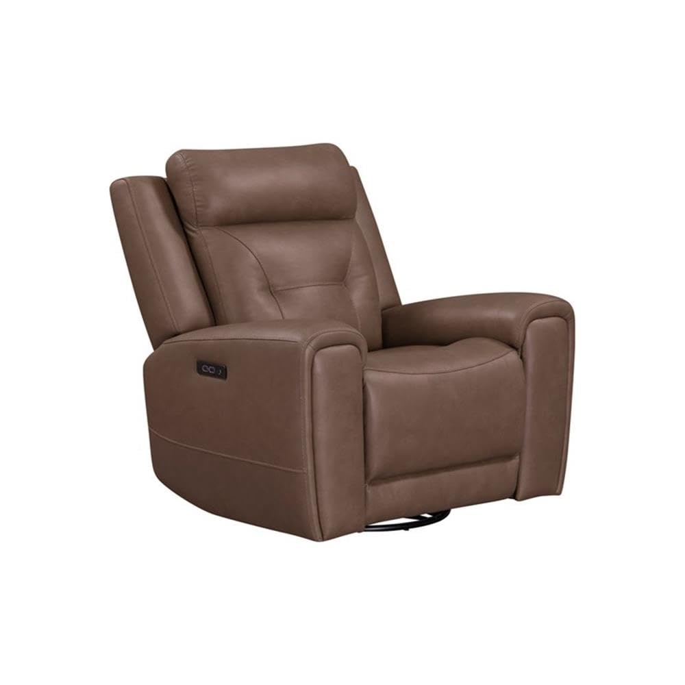 Pemberly Row Zero Gravity Power Recline Sofa Set, Faux Leather in Brown, Includes Sofa, Loveseat & Recliner, Built-in USB & Wireless Charging, Biscuit Tufted Back, Transitional Living Room Seating