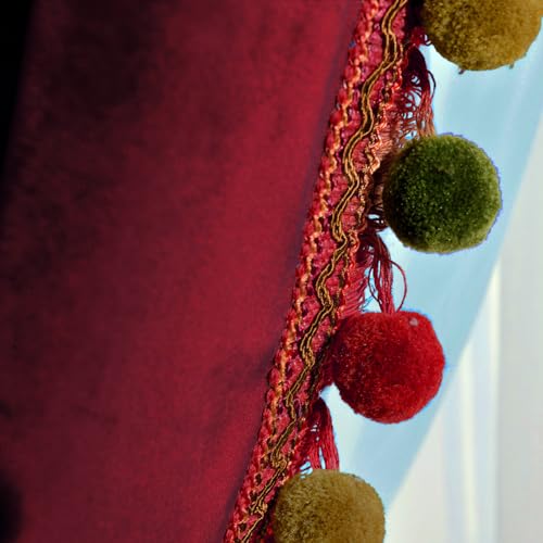 Melodieux Pom Pom Velvet Curtains, 2-Panel Set