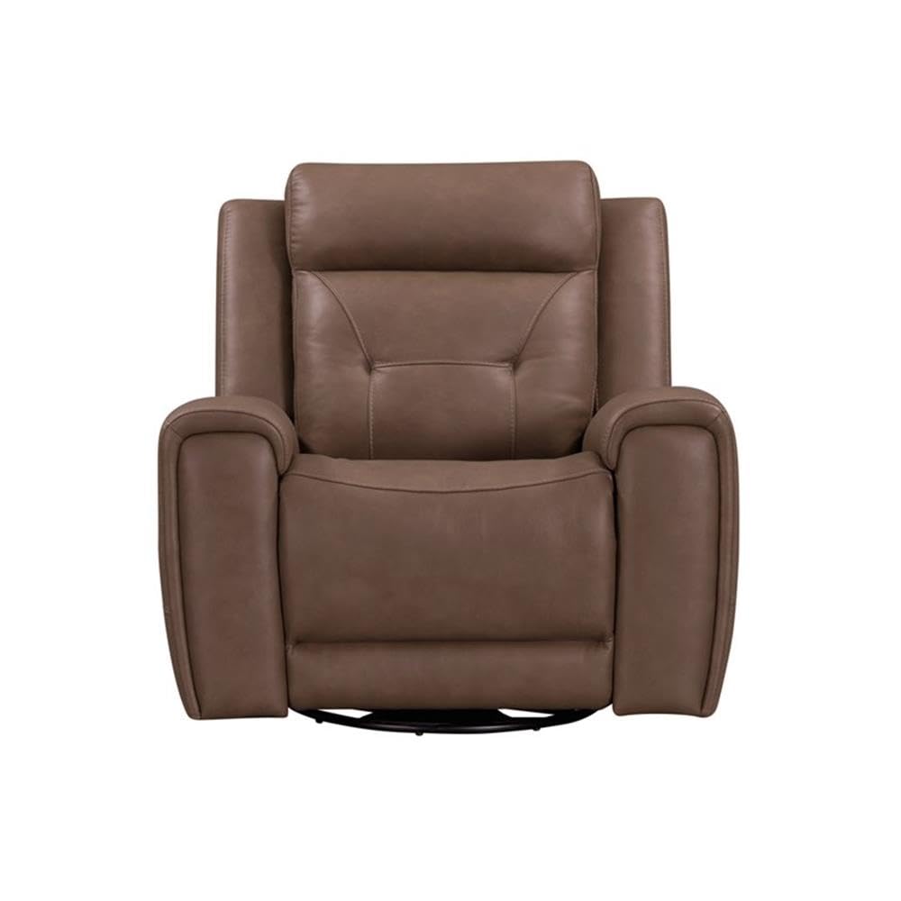 Pemberly Row Zero Gravity Power Recline Sofa Set, Faux Leather in Brown, Includes Sofa, Loveseat & Recliner, Built-in USB & Wireless Charging, Biscuit Tufted Back, Transitional Living Room Seating