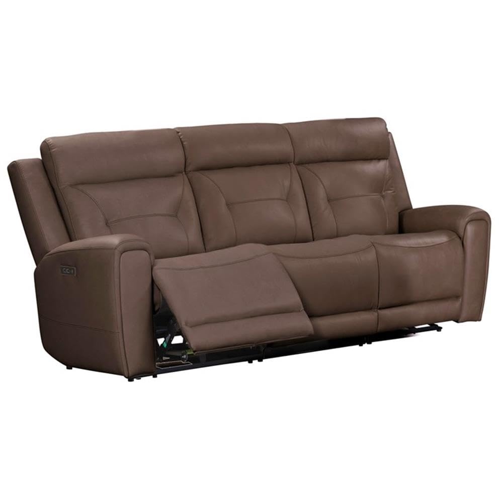 Pemberly Row Zero Gravity Power Recline Sofa Set, Faux Leather in Brown, Includes Sofa, Loveseat & Recliner, Built-in USB & Wireless Charging, Biscuit Tufted Back, Transitional Living Room Seating