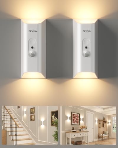 EZVALO Motion Sensor Wall Light with Remote Control, Wireless Wall Lamp, 3 Color Temps, Dimmable, Magnetic, LED Indoor Rechargeable Wall Sconce, 4000mAh, for Hallway, Stair, Bedroom, Renters
