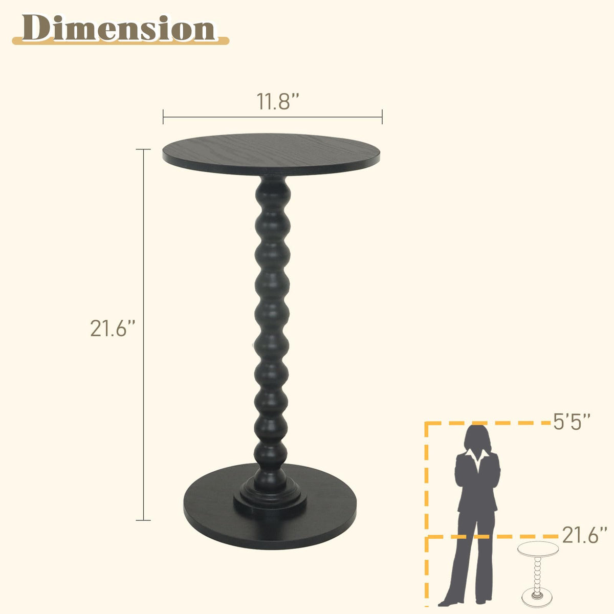 Fultyle Round Side Table, Small Drink Table for Small Spaces, Modern End Coffee Table with Solid Wood Leg for Living Room, Bedroom, Corners, and Office