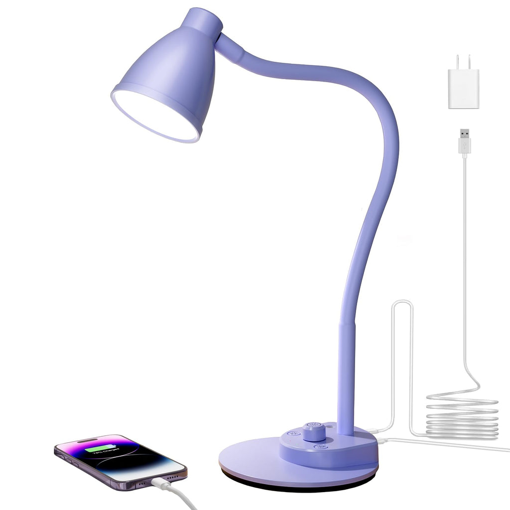 BOHON LED Desk Lamp with USB Charging Port 3 Color Modes Dim Reading Light