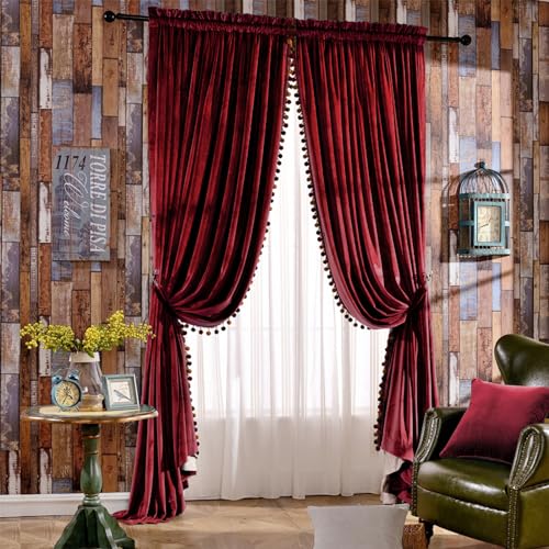 Melodieux Pom Pom Velvet Curtains, 2-Panel Set