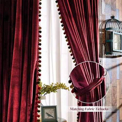 Melodieux Pom Pom Velvet Curtains, 2-Panel Set