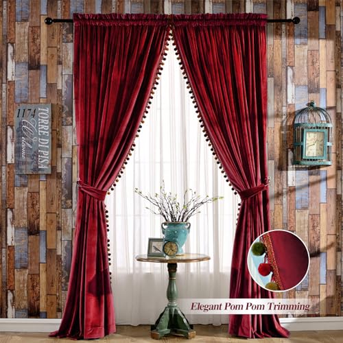 Melodieux Pom Pom Velvet Curtains, 2-Panel Set