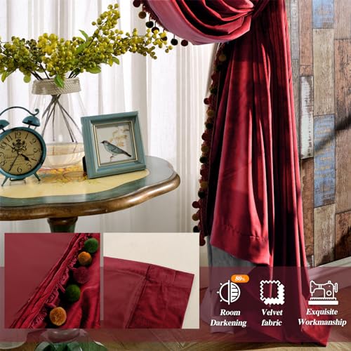 Melodieux Pom Pom Velvet Curtains, 2-Panel Set