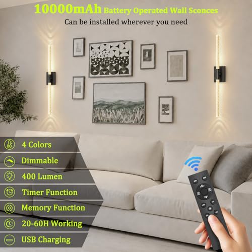 iThird Battery Operated Wall Sconces Set of 2, 10000mAh