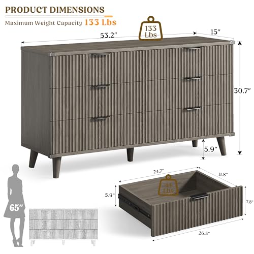Lulive Wood Black Dresser for Bedroom Fluted Modern Chest of Drawers Storage Organizer