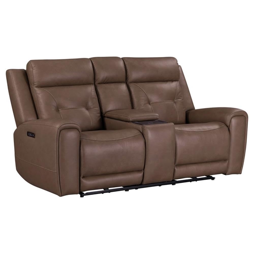 Pemberly Row Zero Gravity Power Recline Sofa Set, Faux Leather in Brown, Includes Sofa, Loveseat & Recliner, Built-in USB & Wireless Charging, Biscuit Tufted Back, Transitional Living Room Seating