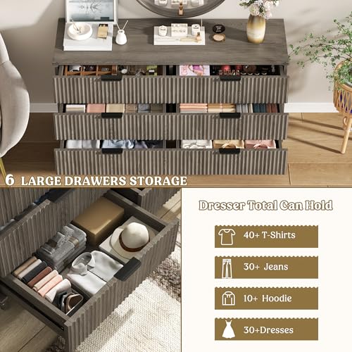 Lulive Wood Black Dresser for Bedroom Fluted Modern Chest of Drawers Storage Organizer