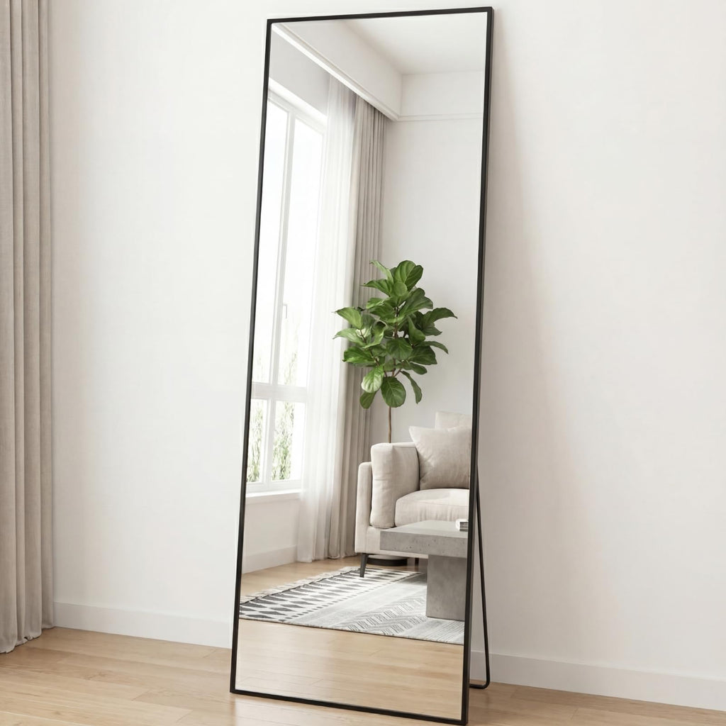 Aidoly Mirror Full Length, Upgraded Body Wall Mirrors with Shatter-Proof Glass, Floor Standing, Hanging or Leaning, Tall Mirror with Stand Aluminum Alloy Frame for Bedroom Cloakroom