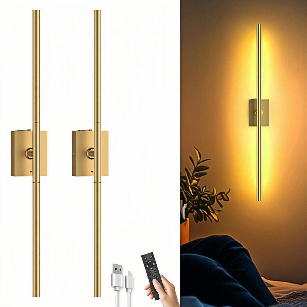 iThird Battery Operated Wall Sconces Set of 2, 10000mAh
