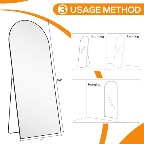 Aidoly Mirror Full Length, Upgraded Body Wall Mirrors with Shatter-Proof Glass, Floor Standing, Hanging or Leaning, Tall Mirror with Stand Aluminum Alloy Frame for Bedroom Cloakroom
