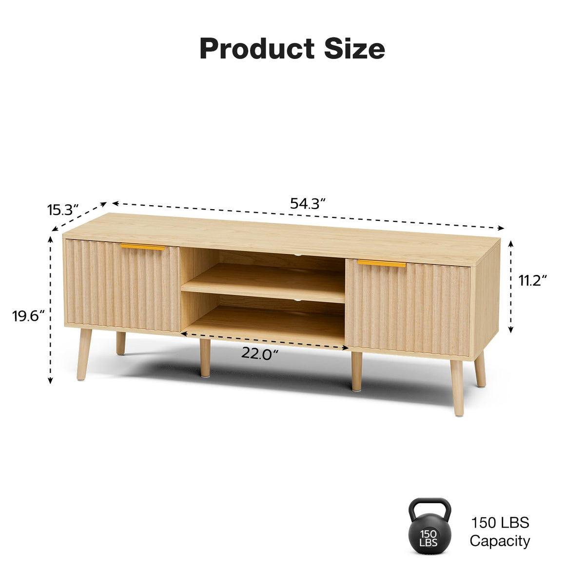 LCRBOL TV Stand for Living Room, Modern Entertainment Center for 55/60 inch TVs, TV Console with Fluted Door Cabinets and Open Shelves, for Bedroom