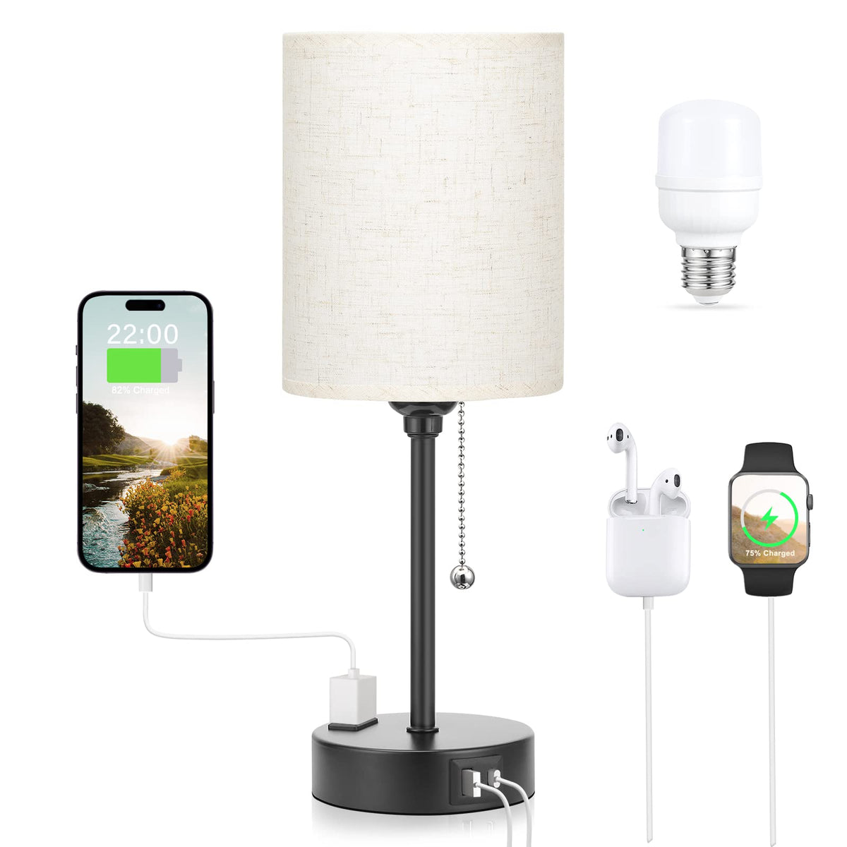 Dicoool Pull Chain Bedside Lamps for Bedroom,Small Lamp