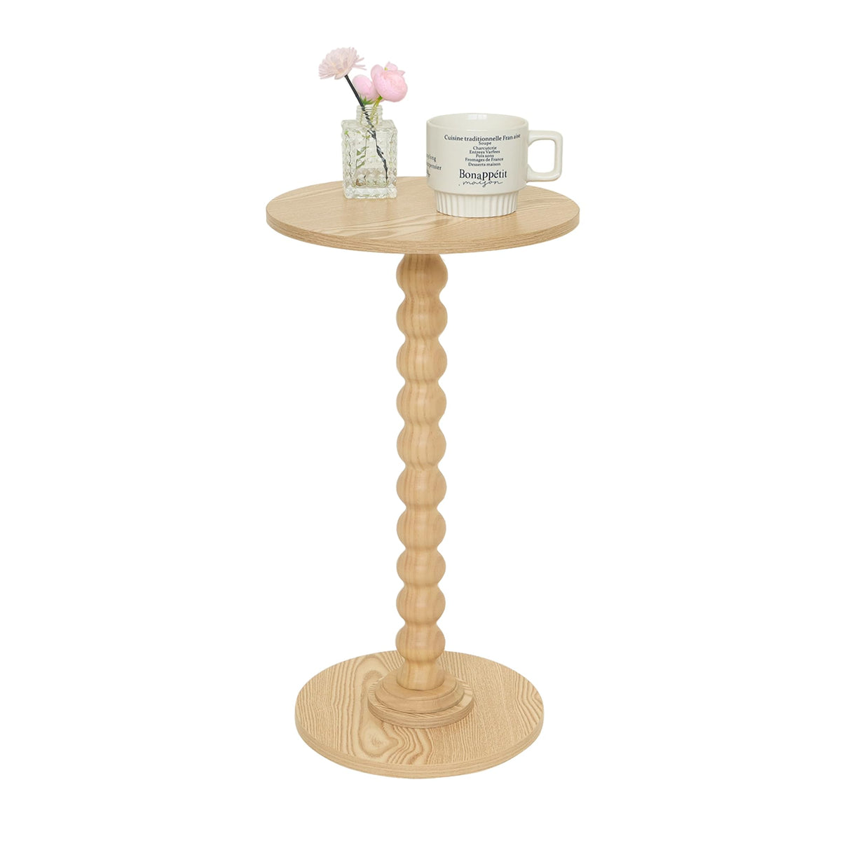 Fultyle Round Side Table, Small Drink Table for Small Spaces, Modern End Coffee Table with Solid Wood Leg for Living Room, Bedroom, Corners, and Office