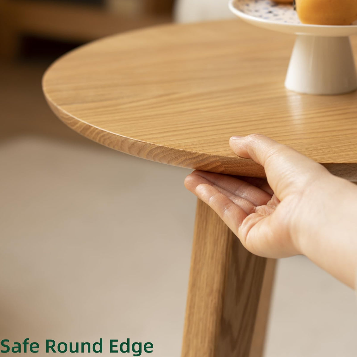 Vadisun Round End Table - Accent Side Table with 3 Legs, 100% Natural Solid Wood Side Table for Living Room, Eco-Friendly Painted Small End Table for Bedroom Office Small Spaces