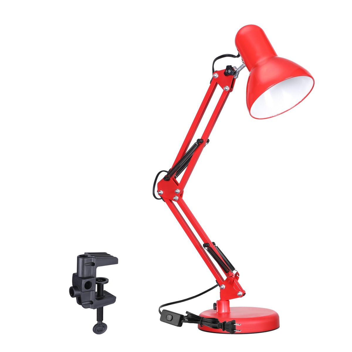 TORCHSTAR Metal Desk Lamp, Swing Arm Desk Lamp with Clamp, Adjustable Goose Neck Architect Study Table Lamp, Clip On Eye-Caring Reading Lamp for Home, Office, Multi-Joint, Black Finish