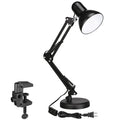 TORCHSTAR Metal Desk Lamp, Swing Arm Desk Lamp with Clamp, Adjustable Goose Neck Architect Study Table Lamp, Clip On Eye-Caring Reading Lamp for Home, Office, Multi-Joint, Black Finish