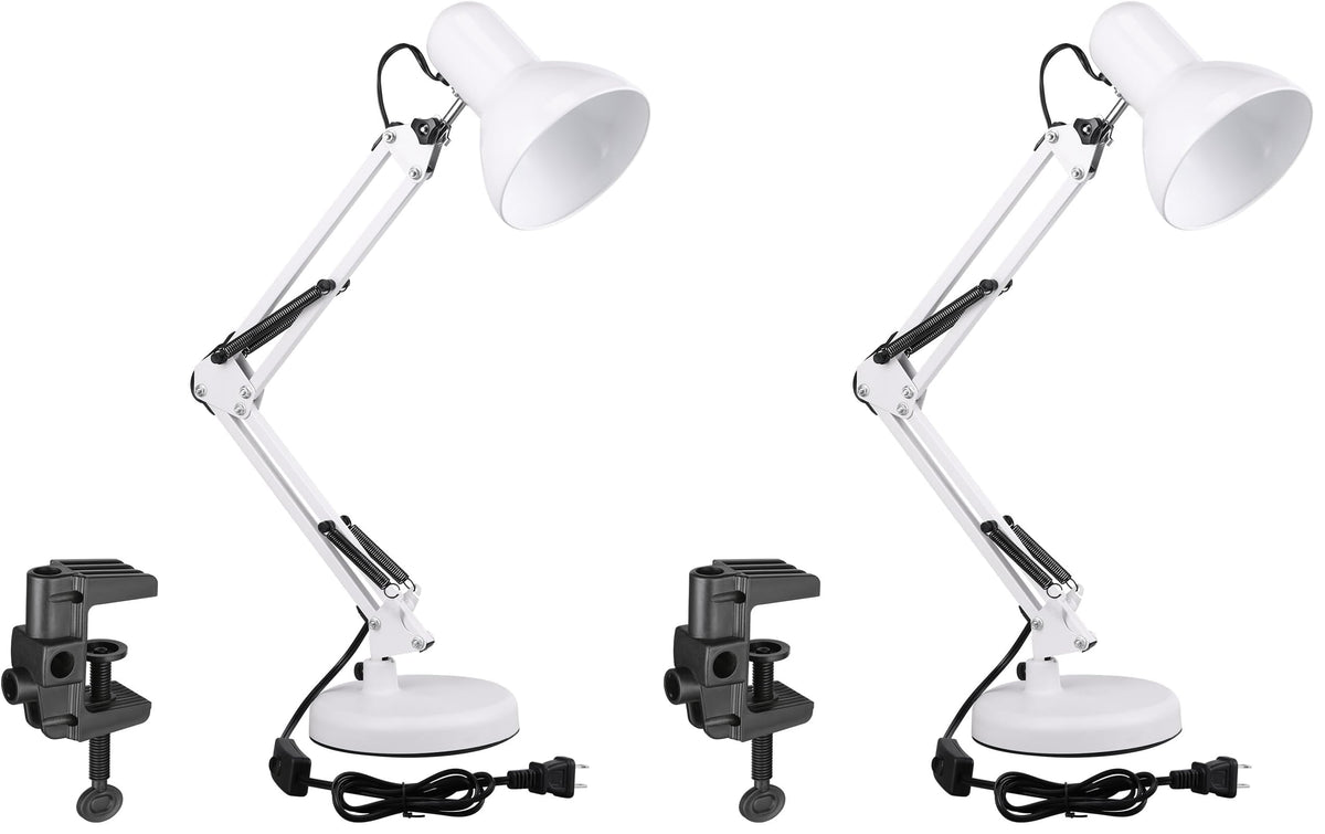 TORCHSTAR Metal Desk Lamp, Swing Arm Desk Lamp with Clamp, Adjustable Goose Neck Architect Study Table Lamp, Clip On Eye-Caring Reading Lamp for Home, Office, Multi-Joint, Black Finish