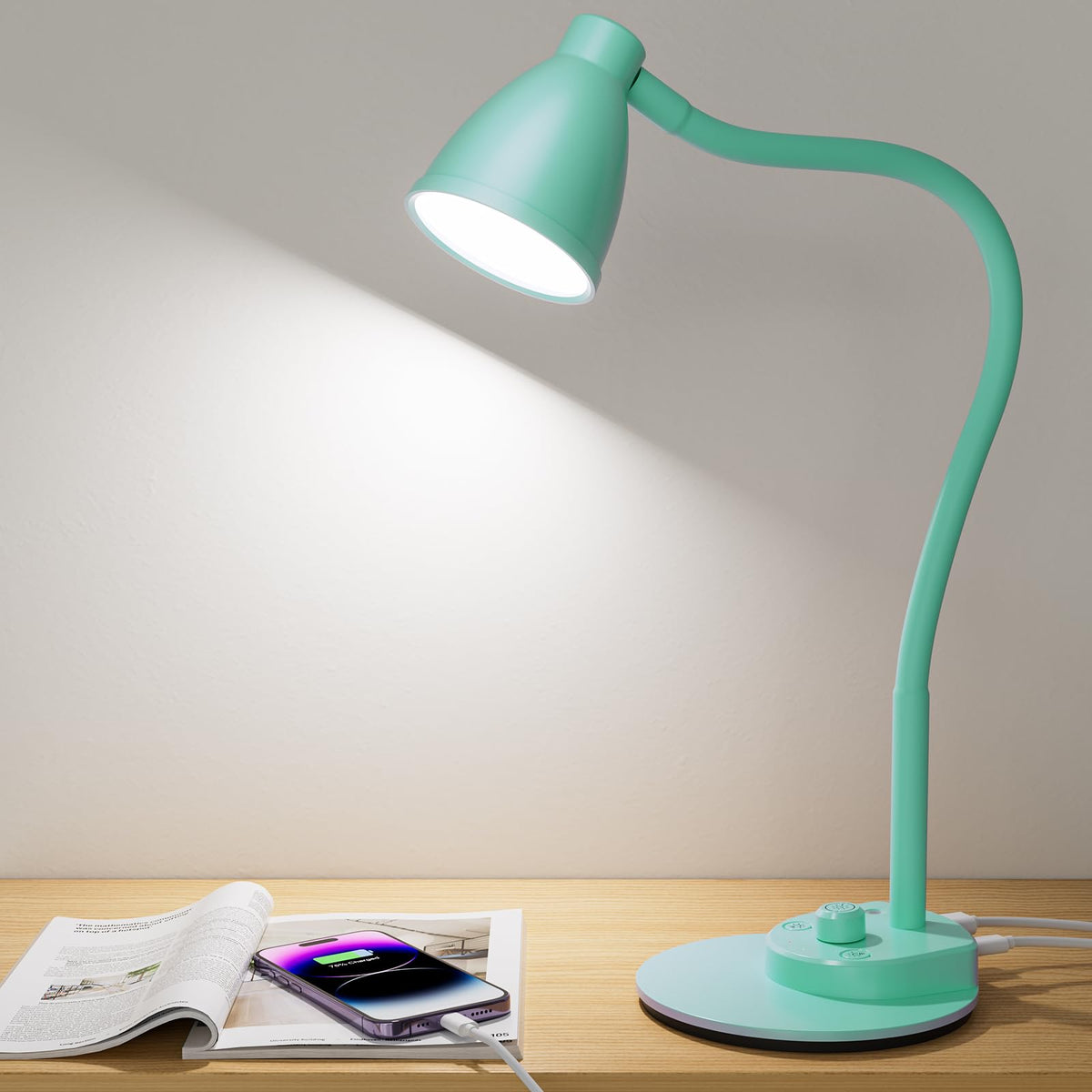 BOHON LED Desk Lamp with USB Charging Port 3 Color Modes Dim Reading Light