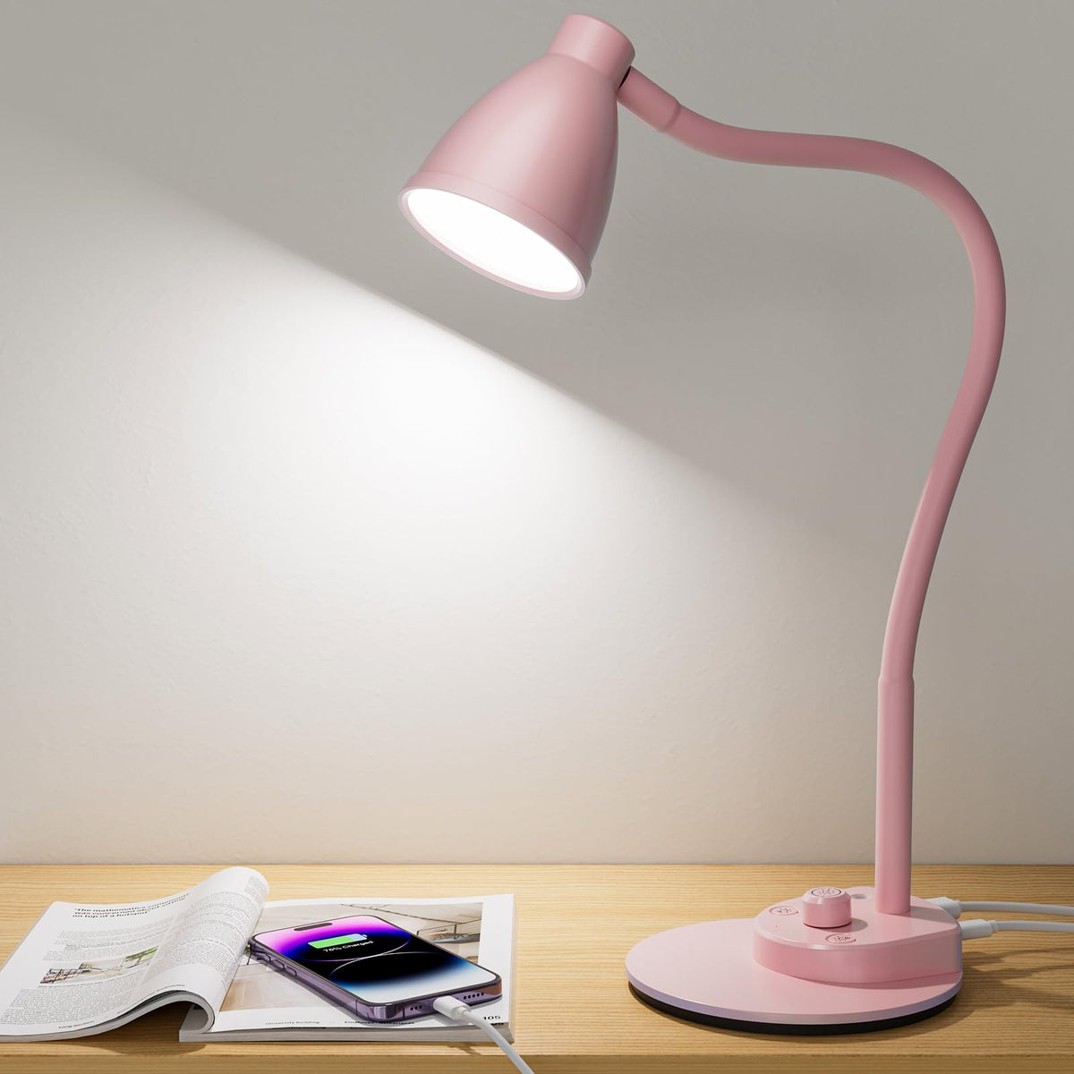 BOHON LED Desk Lamp with USB Charging Port 3 Color Modes Dim Reading Light