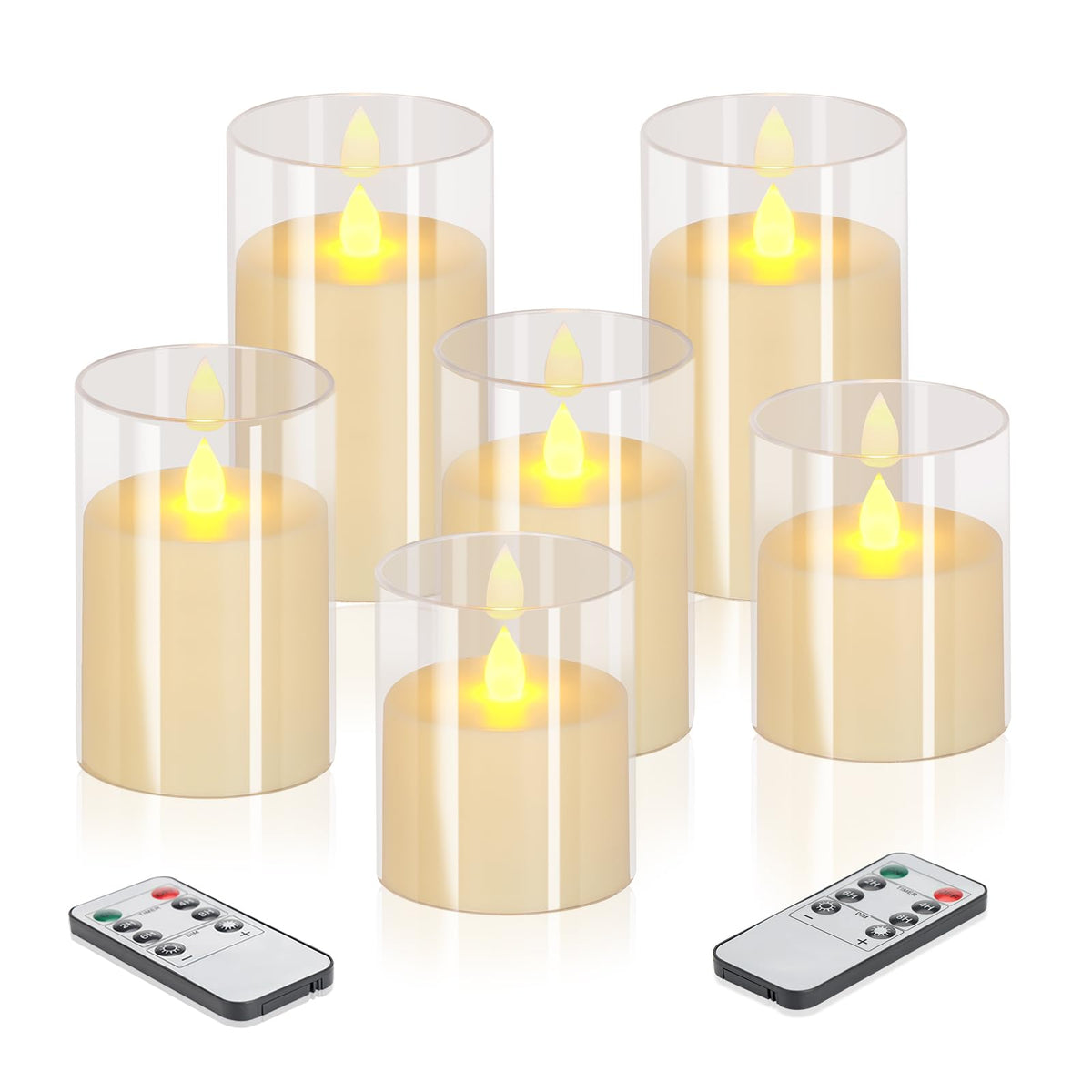wemarry Flameless Candles 4" 5" 6" Acrylic Glass Pillars 3" Diameter Battery Operated Flickering Candles Include 8-Key Remote with Timer Function 400+ Hours