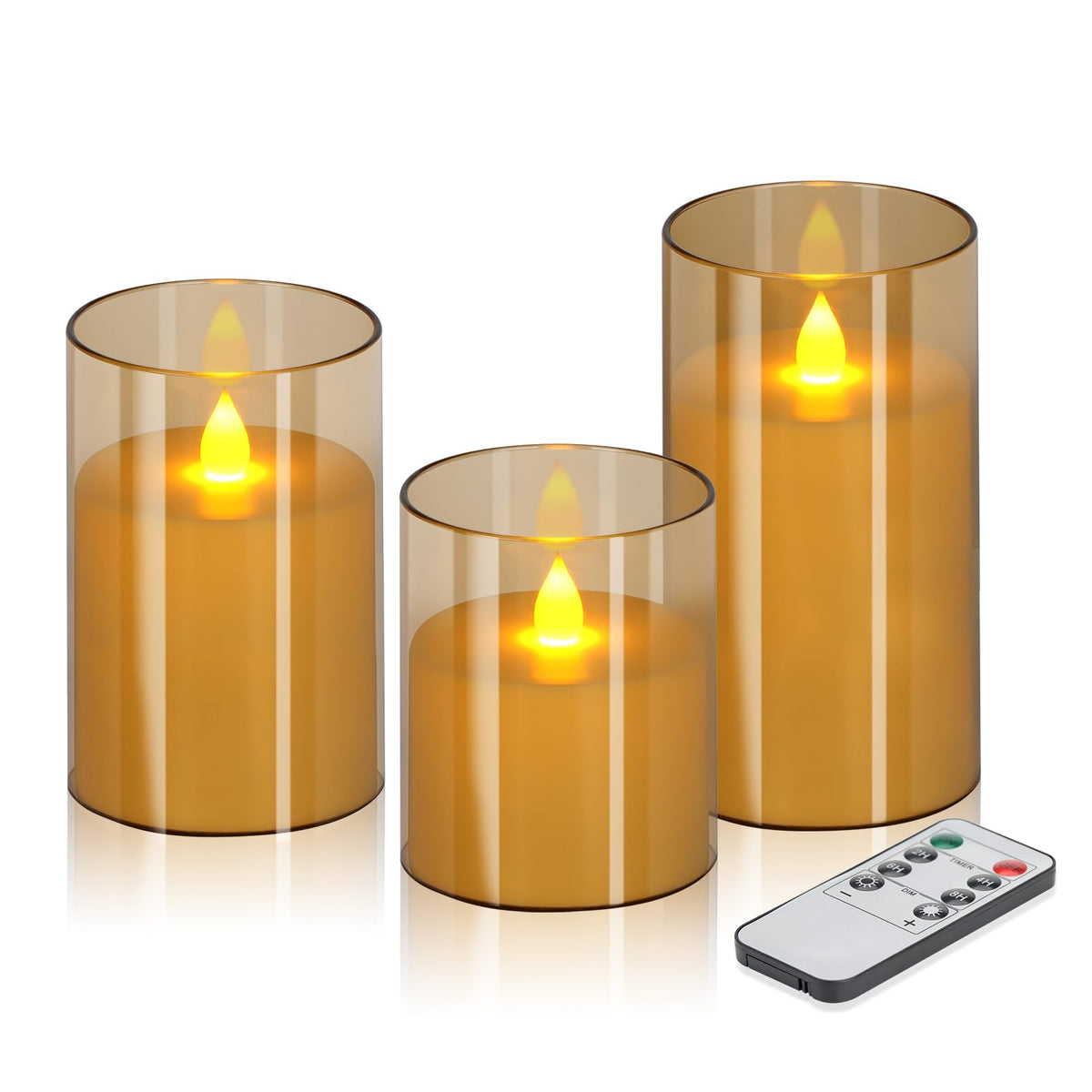 wemarry Flameless Candles 4" 5" 6" Acrylic Glass Pillars 3" Diameter Battery Operated Flickering Candles Include 8-Key Remote with Timer Function 400+ Hours