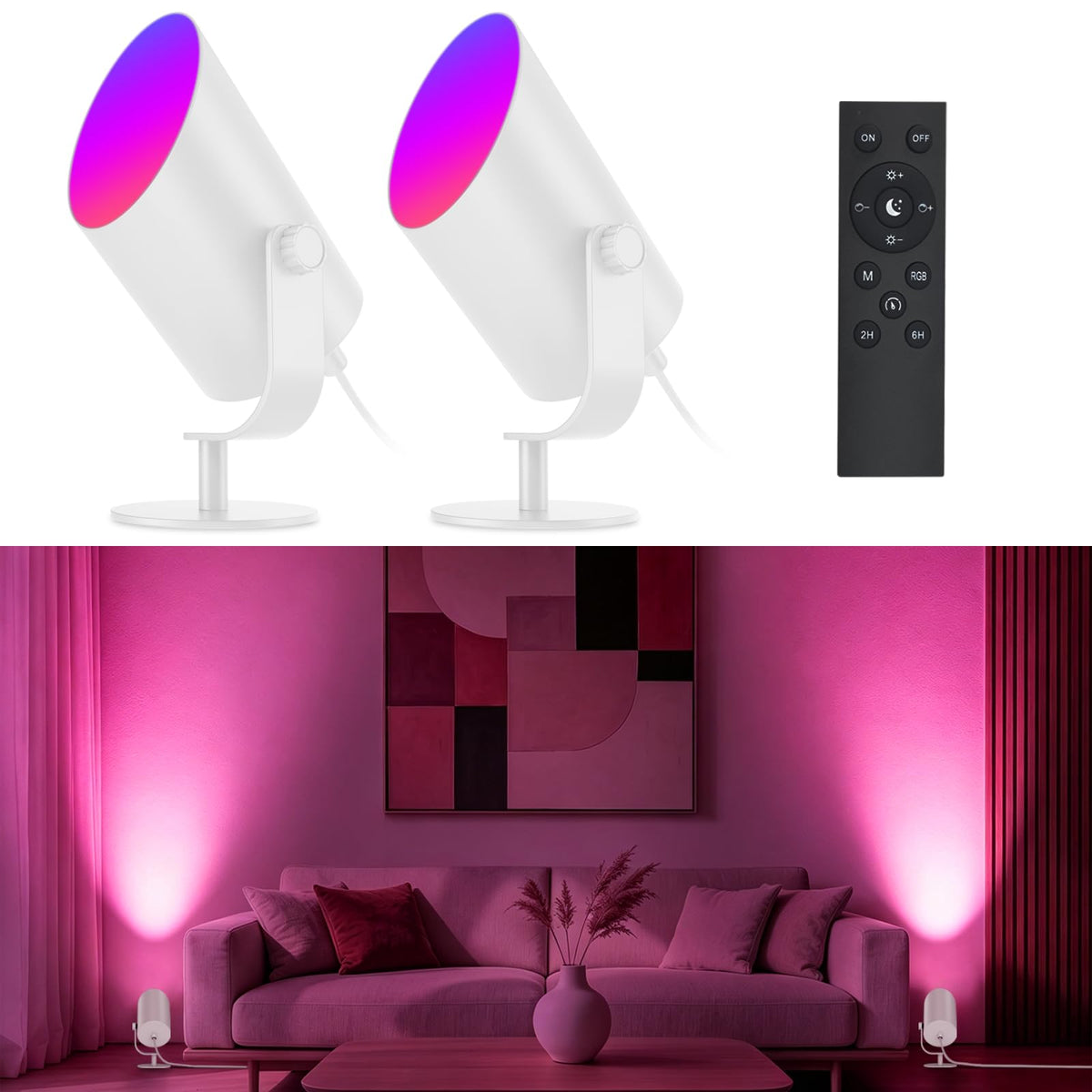 VOLISUN Uplights Indoor, Floor Can Light with 12 RGB Colors and 5 Color Temperatures, Adjustable Angle, Indoor Uplighting with Remote and Timer, Accent Spotlights for Bedroom Plants Art