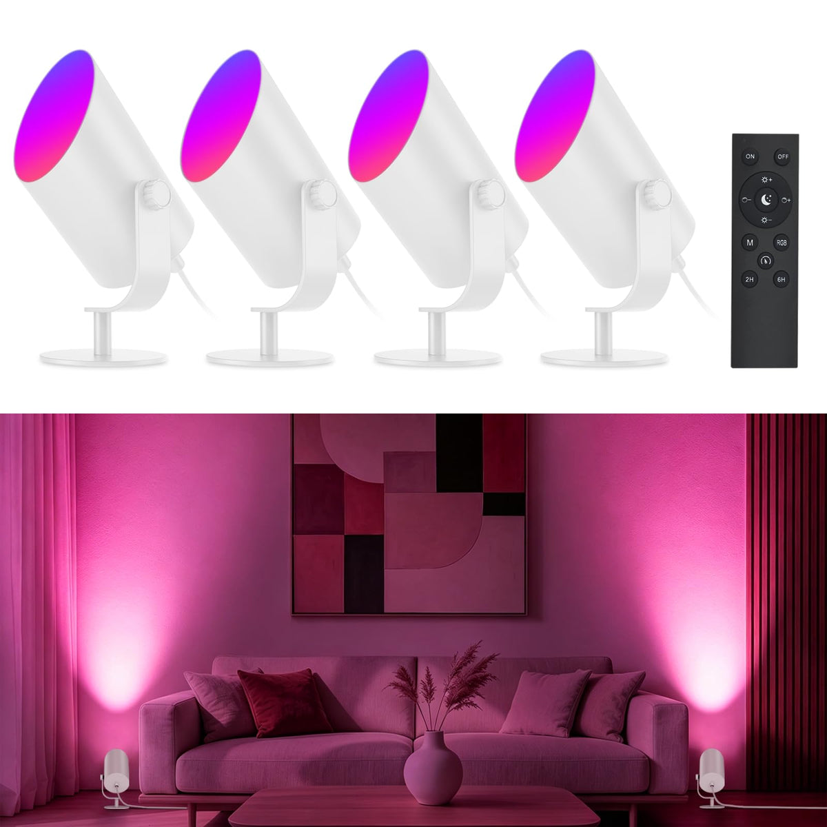 VOLISUN Uplights Indoor, Floor Can Light with 12 RGB Colors and 5 Color Temperatures, Adjustable Angle, Indoor Uplighting with Remote and Timer, Accent Spotlights for Bedroom Plants Art