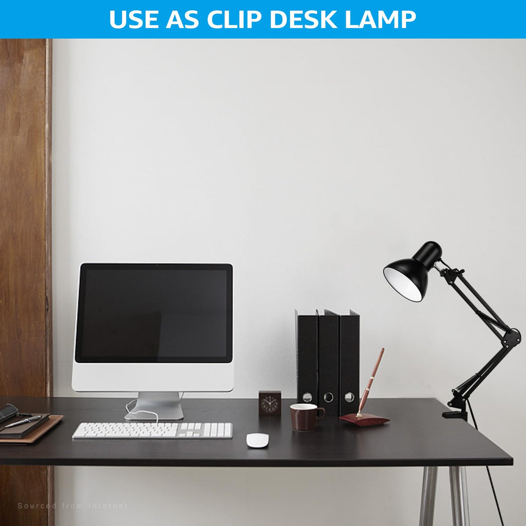 TORCHSTAR Metal Desk Lamp, Swing Arm Desk Lamp with Clamp, Adjustable Goose Neck Architect Study Table Lamp, Clip On Eye-Caring Reading Lamp for Home, Office, Multi-Joint, Black Finish