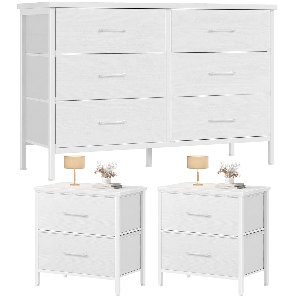 KAI-ROAD Dresser and Nightstand Set 3 Piece Dresser with 6 Fabric Drawers for Bedroom Sets Modern