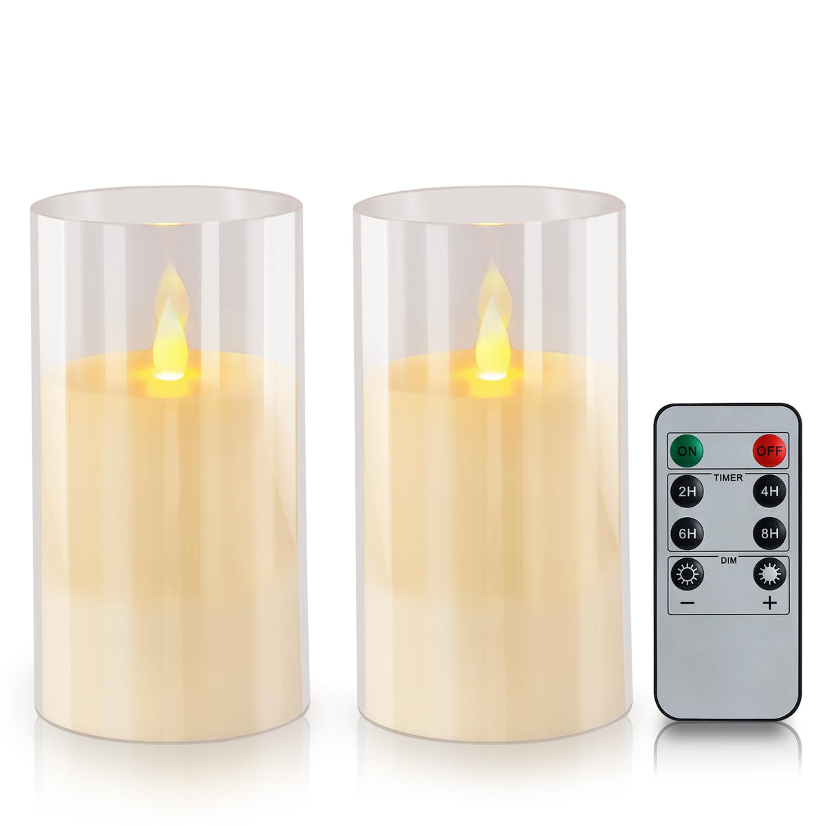wemarry Flameless Candles 4" 5" 6" Acrylic Glass Pillars 3" Diameter Battery Operated Flickering Candles Include 8-Key Remote with Timer Function 400+ Hours
