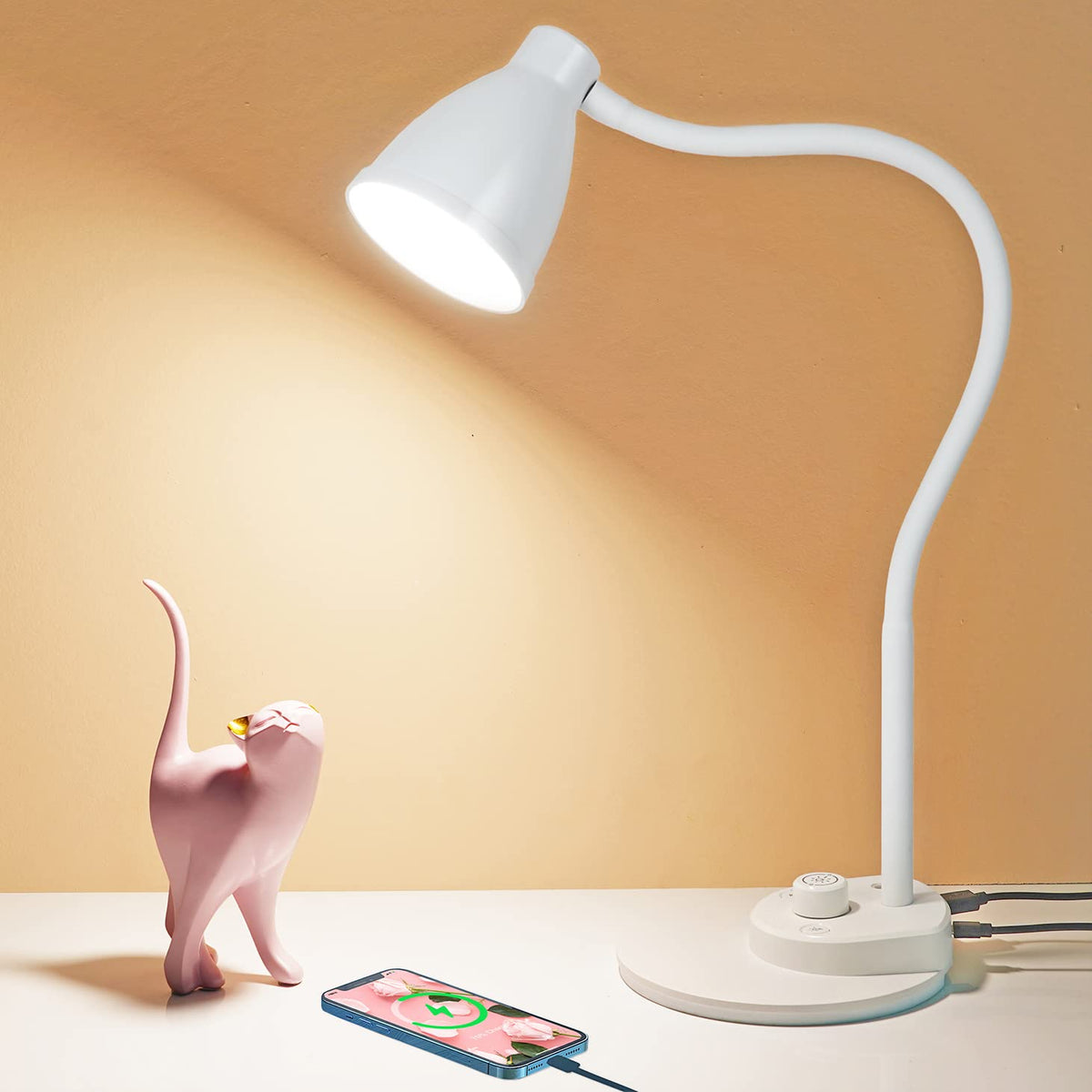 BOHON LED Desk Lamp with USB Charging Port 3 Color Modes Dim Reading Light