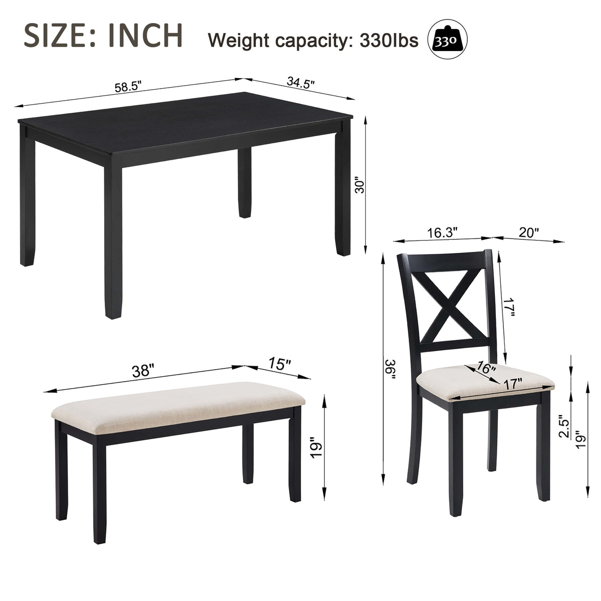 Harper & Bright Designs Wood Dining Table Set, Kitchen Furniture Set with with Table and Chairs