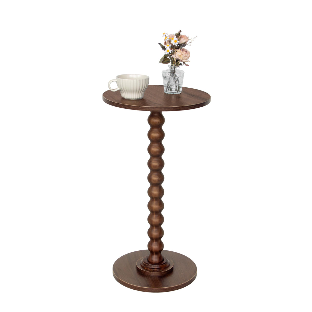 Fultyle Round Side Table, Small Drink Table for Small Spaces, Modern End Coffee Table with Solid Wood Leg for Living Room, Bedroom, Corners, and Office