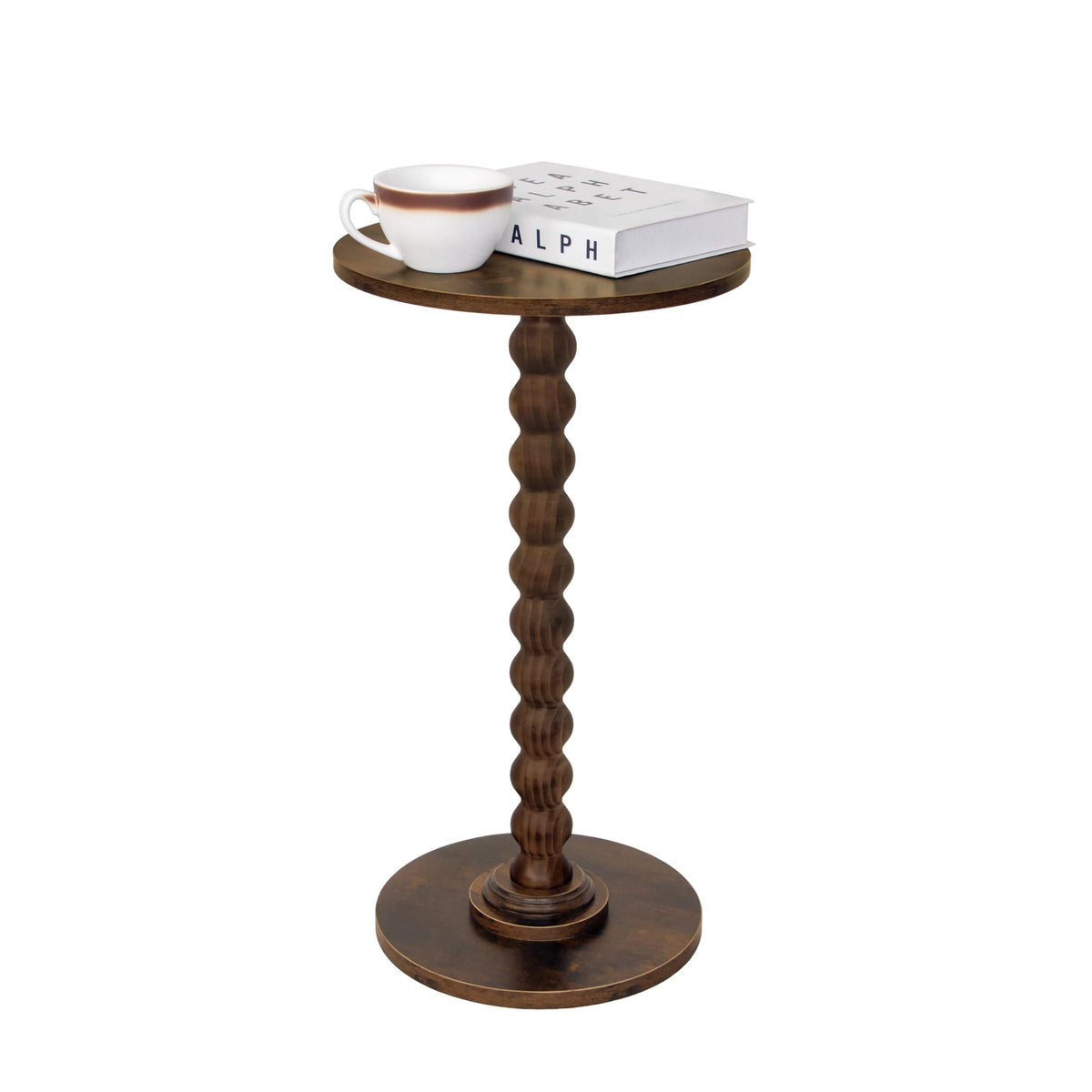 Fultyle Round Side Table, Small Drink Table for Small Spaces, Modern End Coffee Table with Solid Wood Leg for Living Room, Bedroom, Corners, and Office