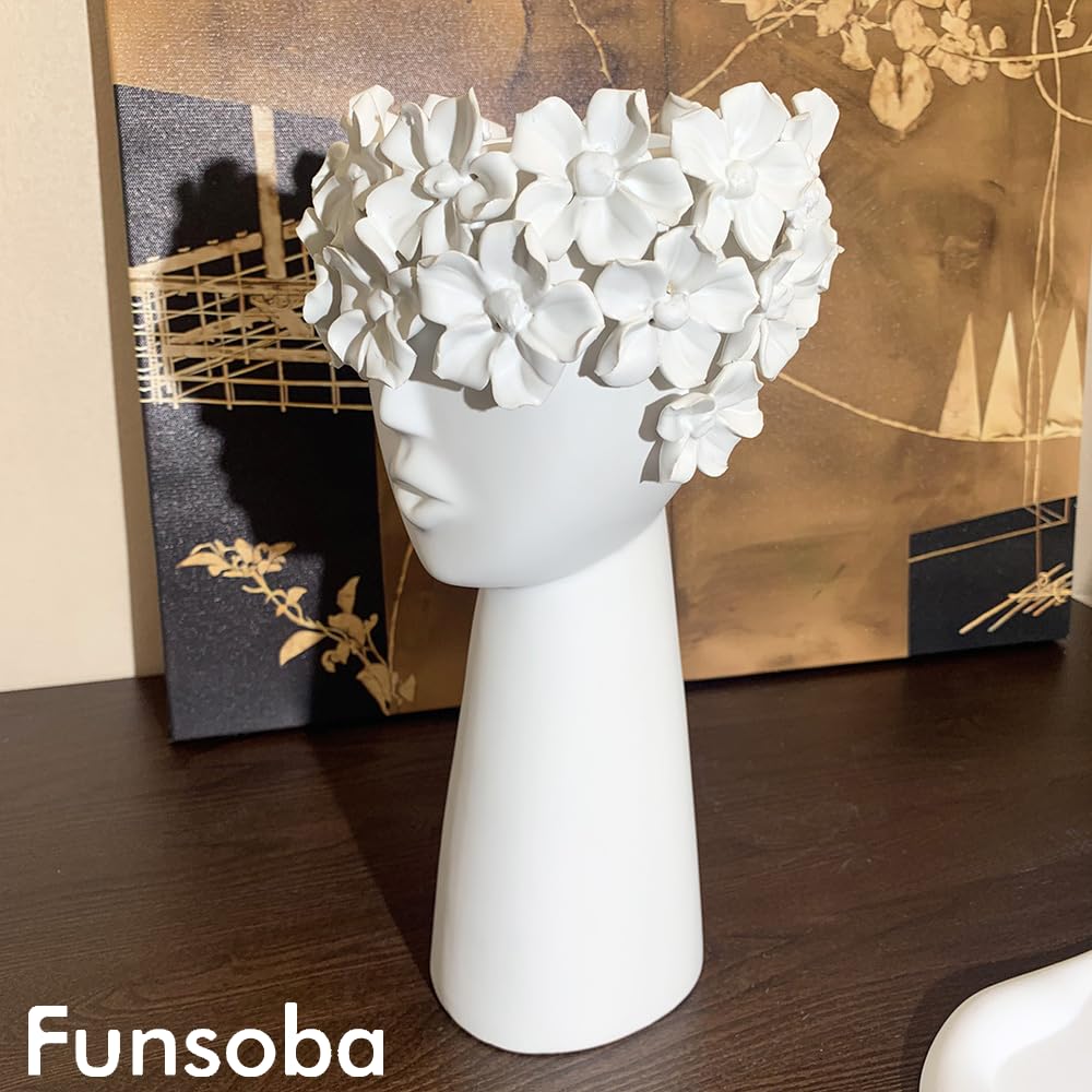 Ceramic Sculpture Female Head Face Flower Vase Decoration, Unique White Centerpiece for Home Decor