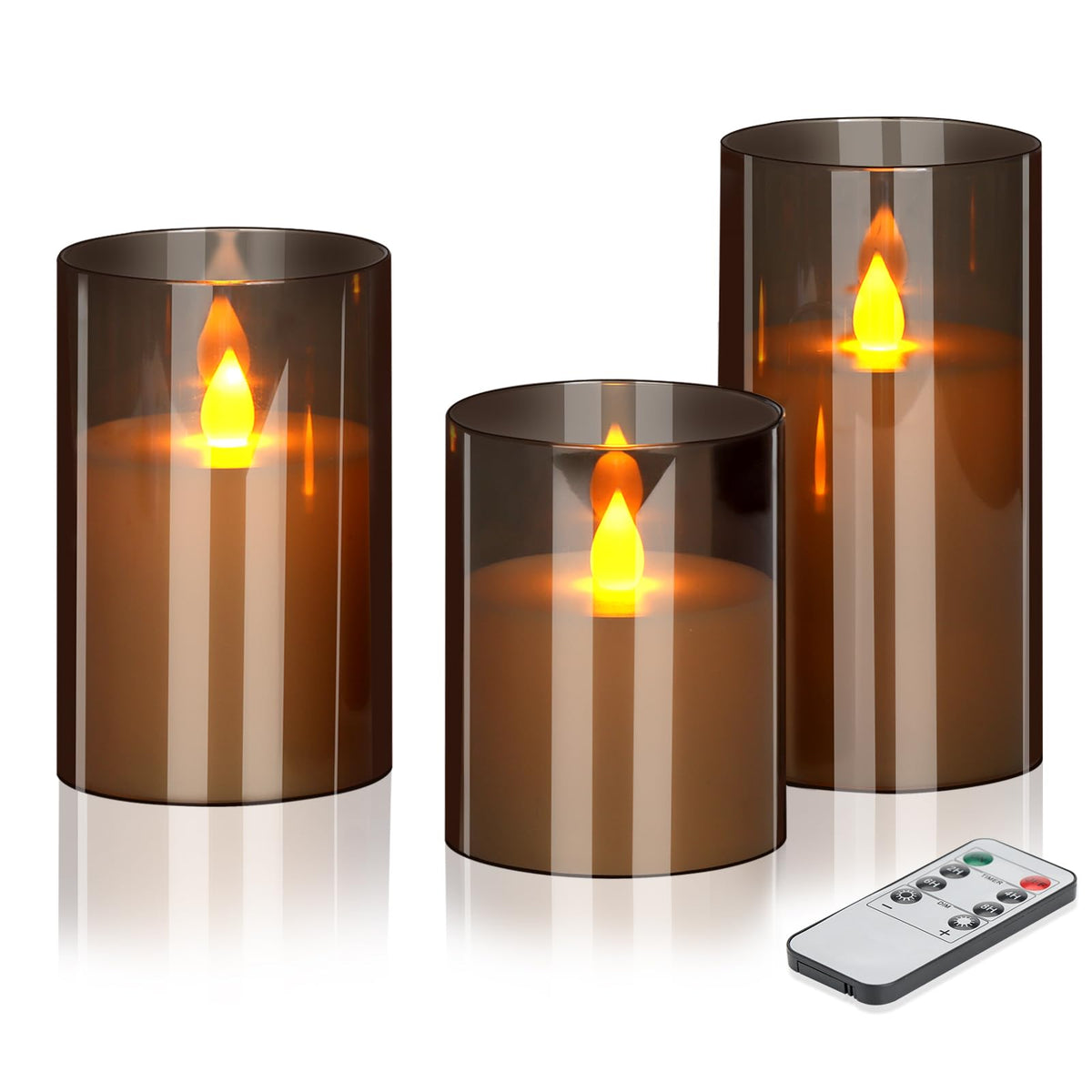 wemarry Flameless Candles 4" 5" 6" Acrylic Glass Pillars 3" Diameter Battery Operated Flickering Candles Include 8-Key Remote with Timer Function 400+ Hours