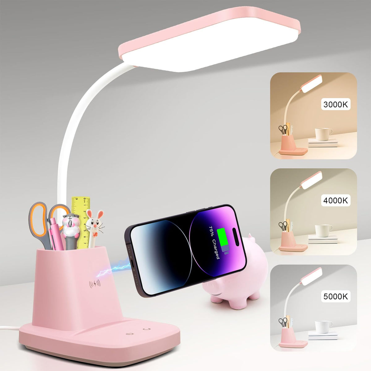 Sailstar Desk Lamp, Wireless Charger Small Desk Lamp, 3 Color Modes
