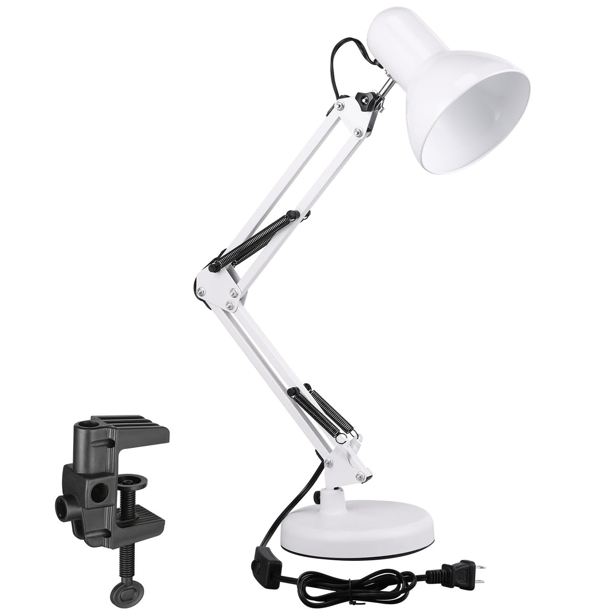 TORCHSTAR Metal Desk Lamp, Swing Arm Desk Lamp with Clamp, Adjustable Goose Neck Architect Study Table Lamp, Clip On Eye-Caring Reading Lamp for Home, Office, Multi-Joint, Black Finish