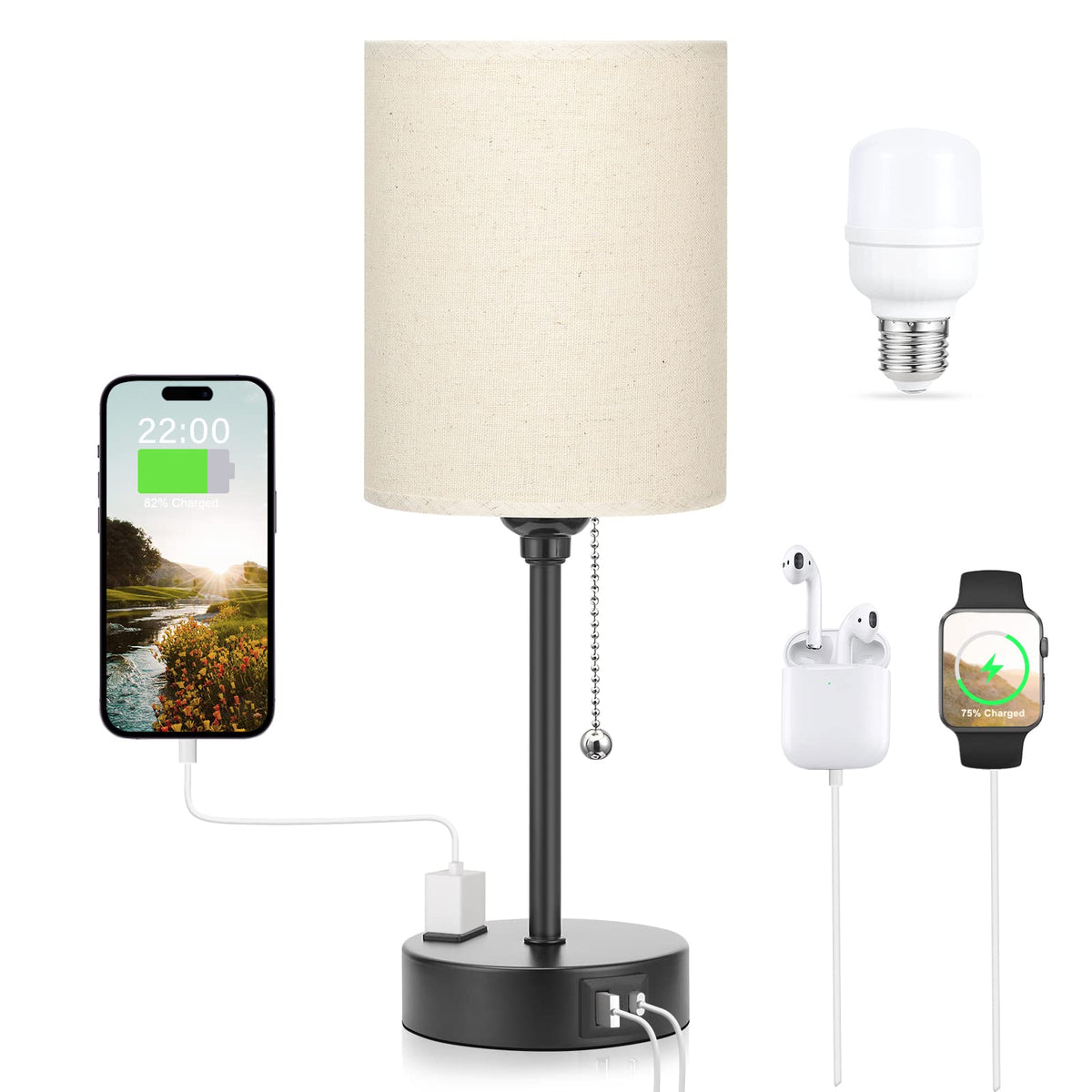 Dicoool Pull Chain Bedside Lamps for Bedroom,Small Lamp