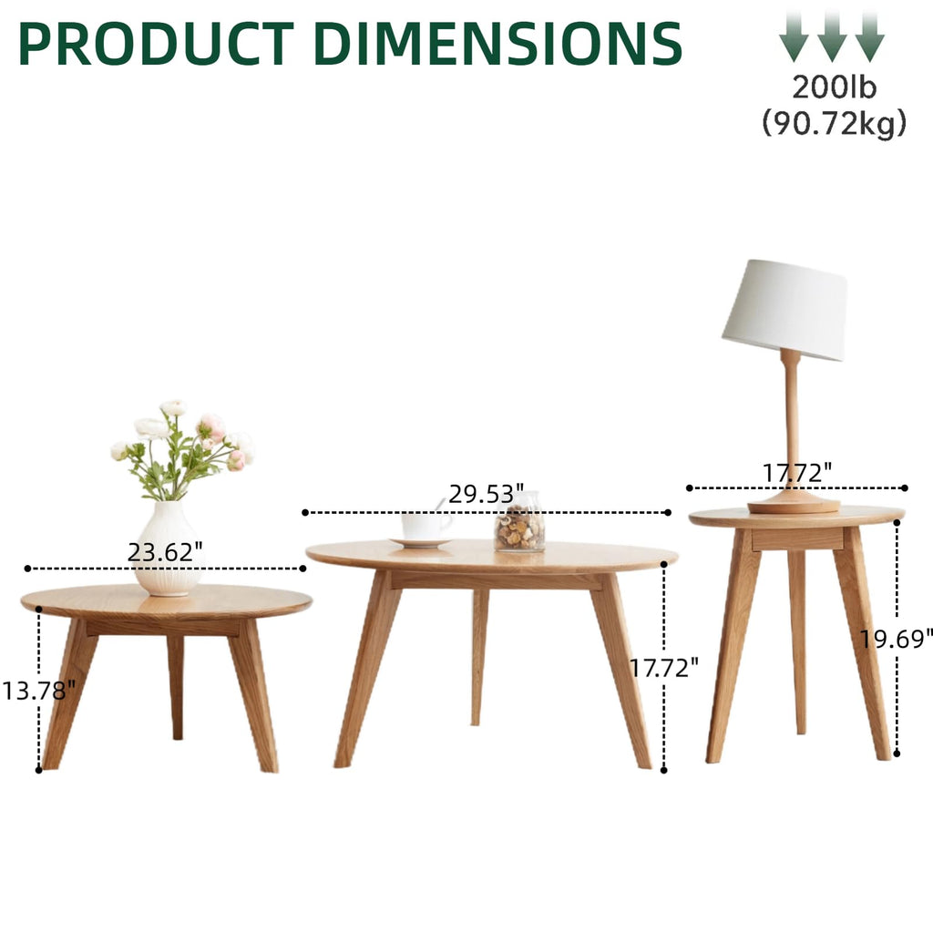 Vadisun Round End Table - Accent Side Table with 3 Legs, 100% Natural Solid Wood Side Table for Living Room, Eco-Friendly Painted Small End Table for Bedroom Office Small Spaces