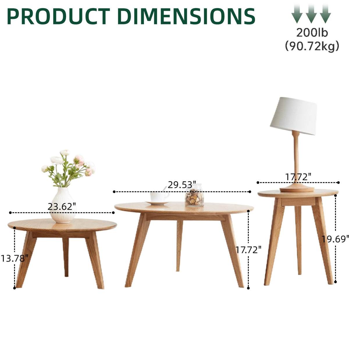 Vadisun Round End Table - Accent Side Table with 3 Legs, 100% Natural Solid Wood Side Table for Living Room, Eco-Friendly Painted Small End Table for Bedroom Office Small Spaces