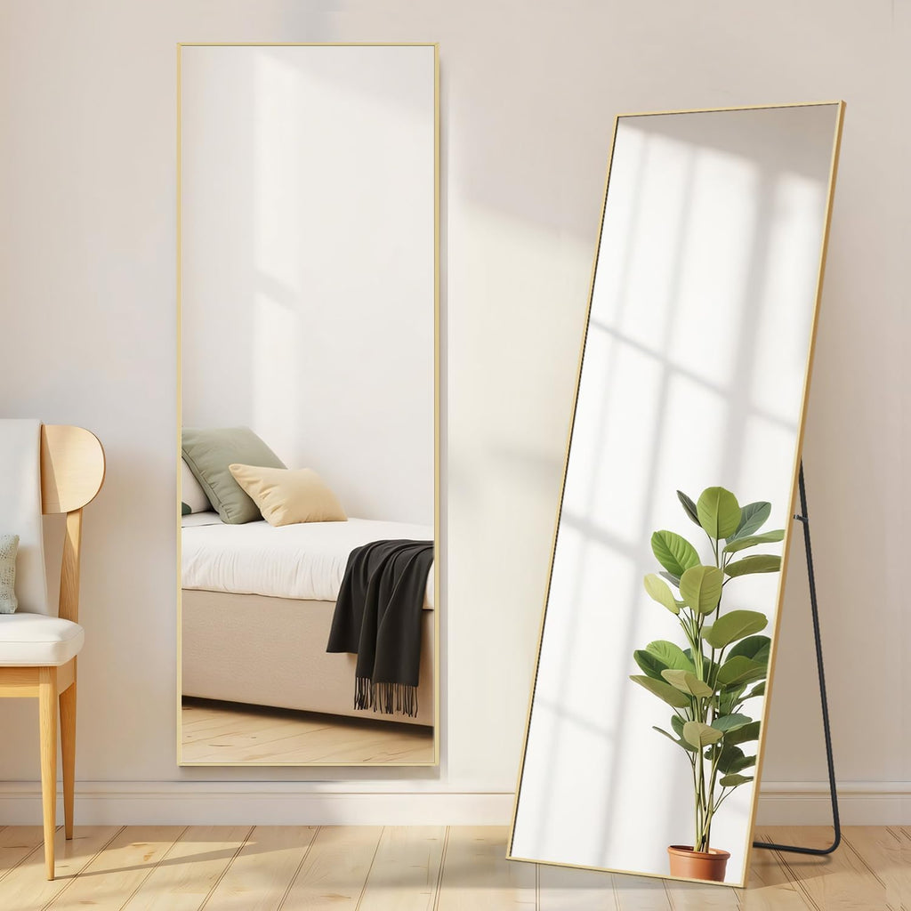 Aidoly Mirror Full Length, Upgraded Body Wall Mirrors with Shatter-Proof Glass, Floor Standing, Hanging or Leaning, Tall Mirror with Stand Aluminum Alloy Frame for Bedroom Cloakroom