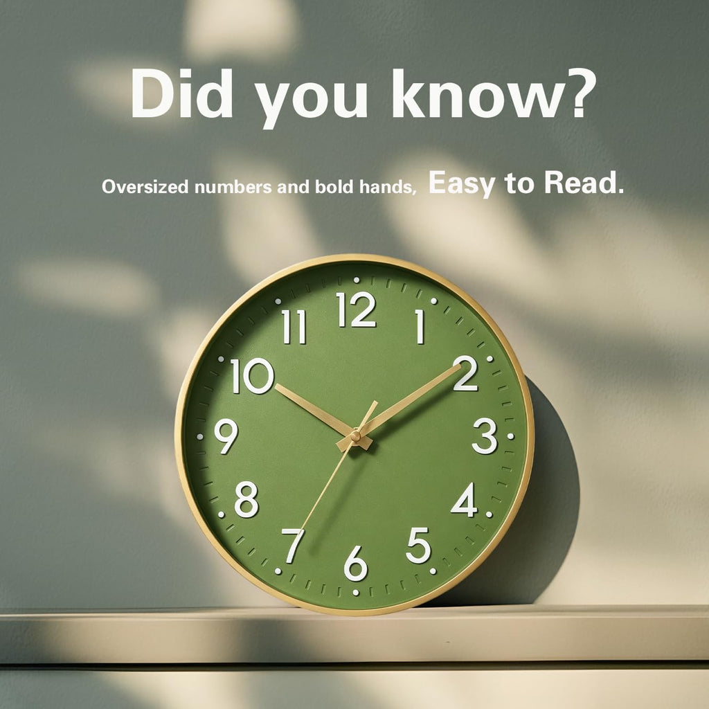 Mosewa Wall Clock, Battery Operated Silent Non-Ticking Modern Analog Clock Decorative for Kitchen, Bedroom, Office, Living Room