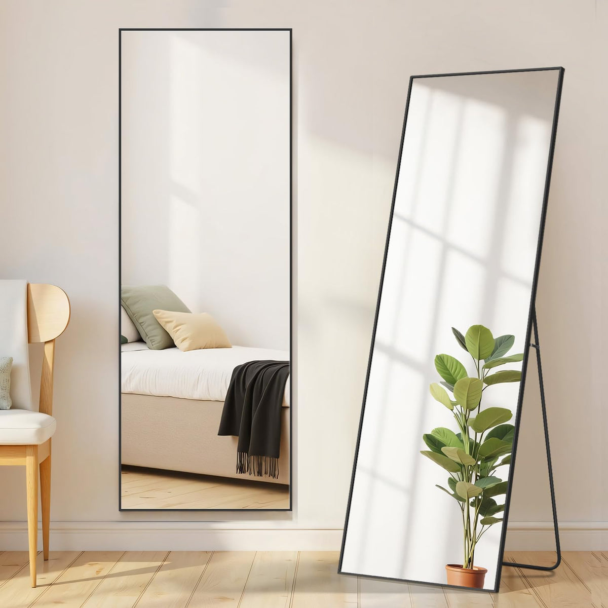 Aidoly Mirror Full Length, Upgraded Body Wall Mirrors with Shatter-Proof Glass, Floor Standing, Hanging or Leaning, Tall Mirror with Stand Aluminum Alloy Frame for Bedroom Cloakroom